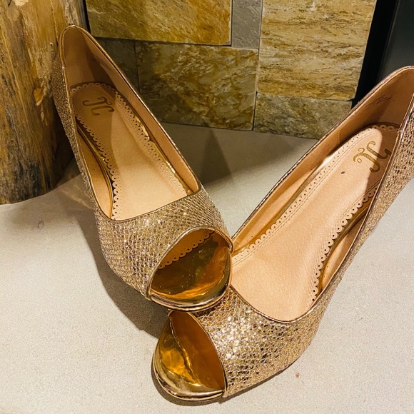 Journee Collection Shoes - Gold Open Toe Wedges